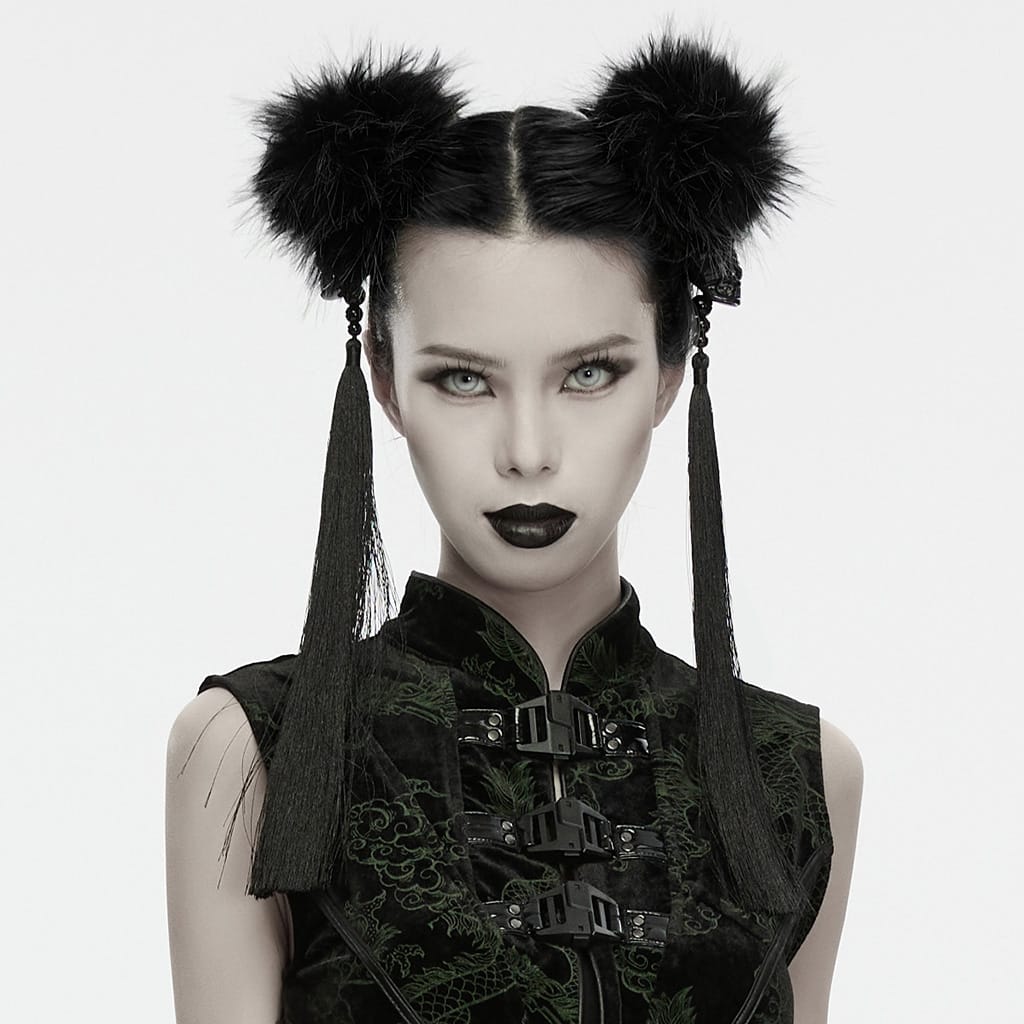 PUNK RAVE Women's Cyberpunk Furry Skull Tassel Headwear