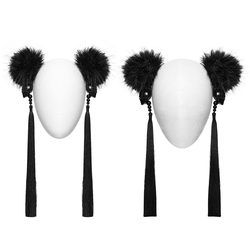 PUNK RAVE Women's Cyberpunk Furry Skull Tassel Headwear