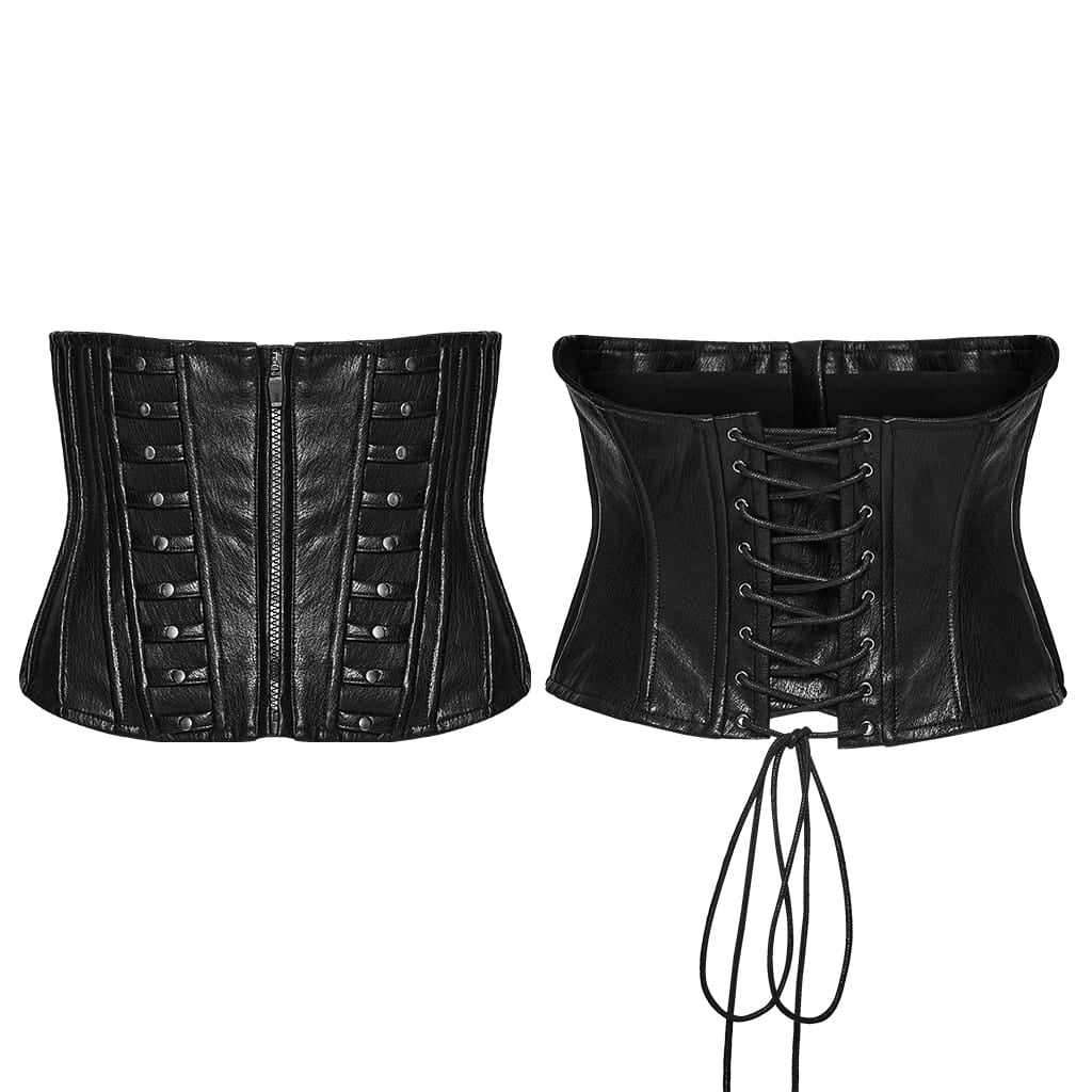 PUNK RAVE Women's Cyberpunk Lace-up Studded Zip Front Underbust Corset