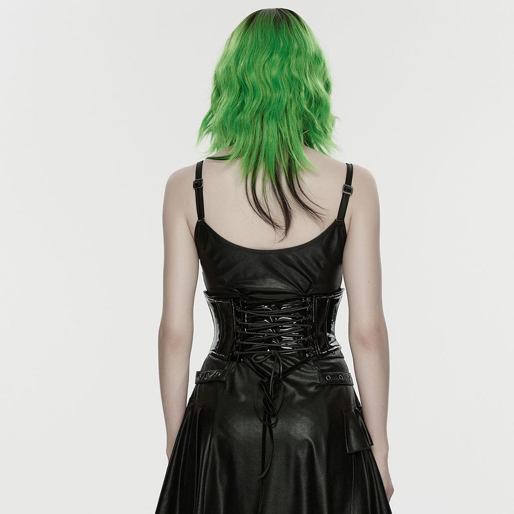 PUNK RAVE Women's Cyberpunk Lace-up Zip Underbust Corset