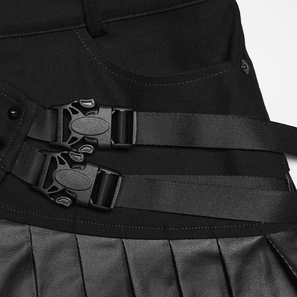 PUNK RAVE Women's Cyberpunk One-piece Asymmetric Pleated Skirt Black