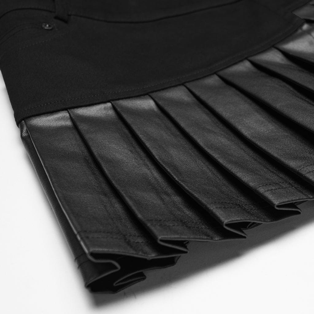 PUNK RAVE Women's Cyberpunk One-piece Asymmetric Pleated Skirt Black