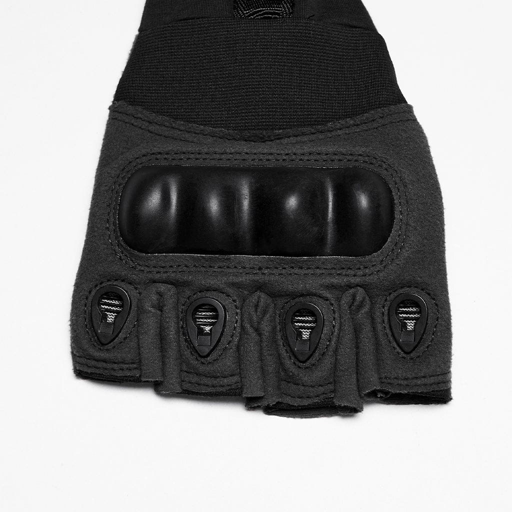PUNK RAVE Women's Cyberpunk Rivets Fingerless Long Gloves Black