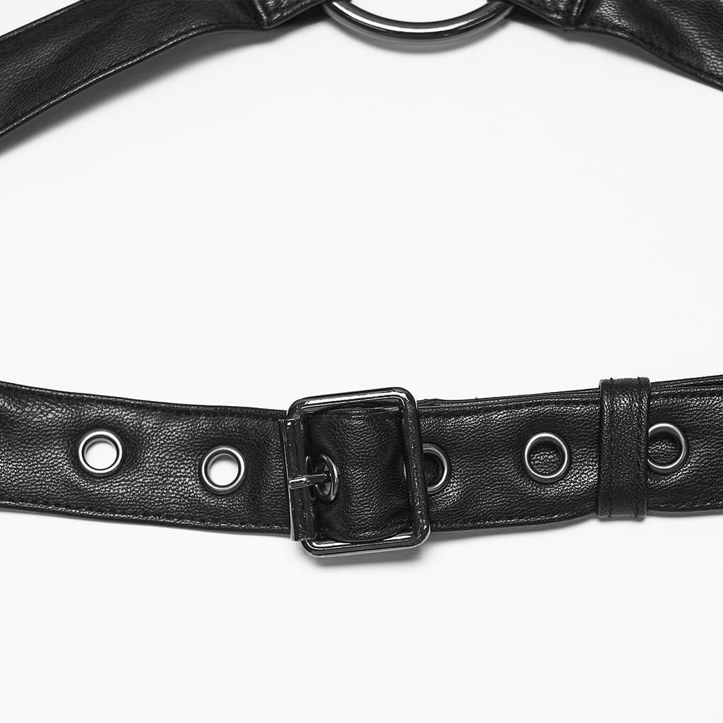 PUNK RAVE Women's Cyberpunk Stand Collar Buckle Strap Cropped Jacket