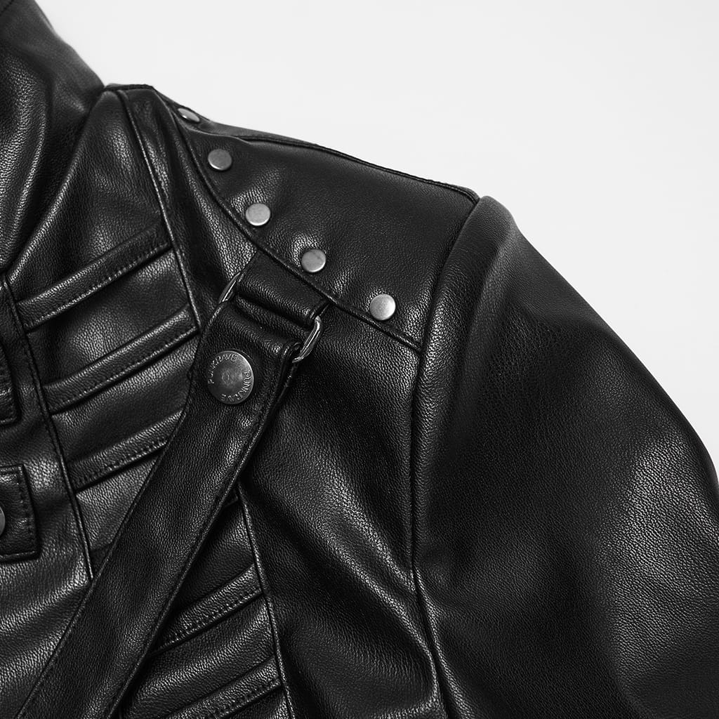 PUNK RAVE Women's Cyberpunk Stand Collar Buckle Strap Cropped Jacket