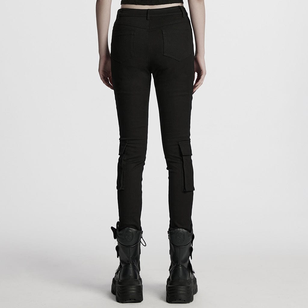 PUNK RAVE Women's Cyberpunk Strappy Big-pocket Leggings