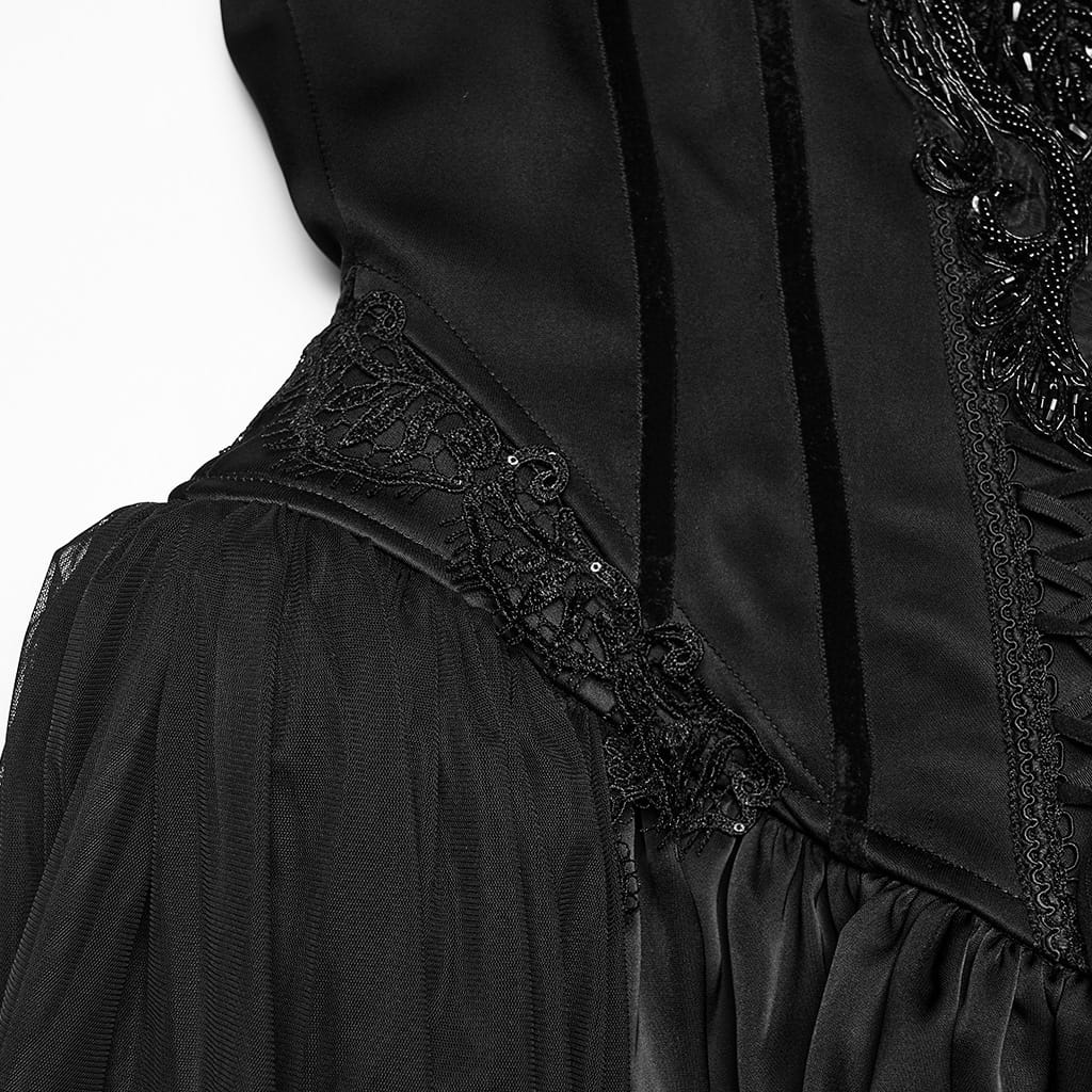 PUNK RAVE Women's Gothic Applique Chained Sleeveless Maxi Dress Black