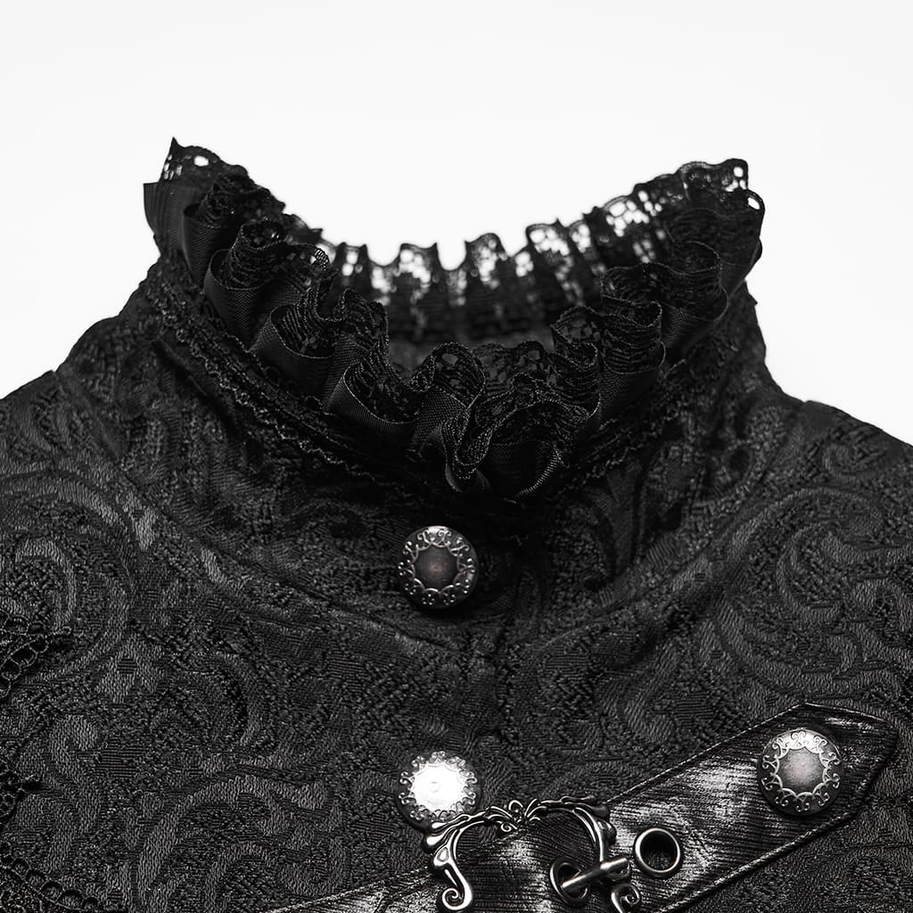 PUNK RAVE Women's Gothic Asymmetric Buckle Strap Jacquard Long Sleeve Jacket