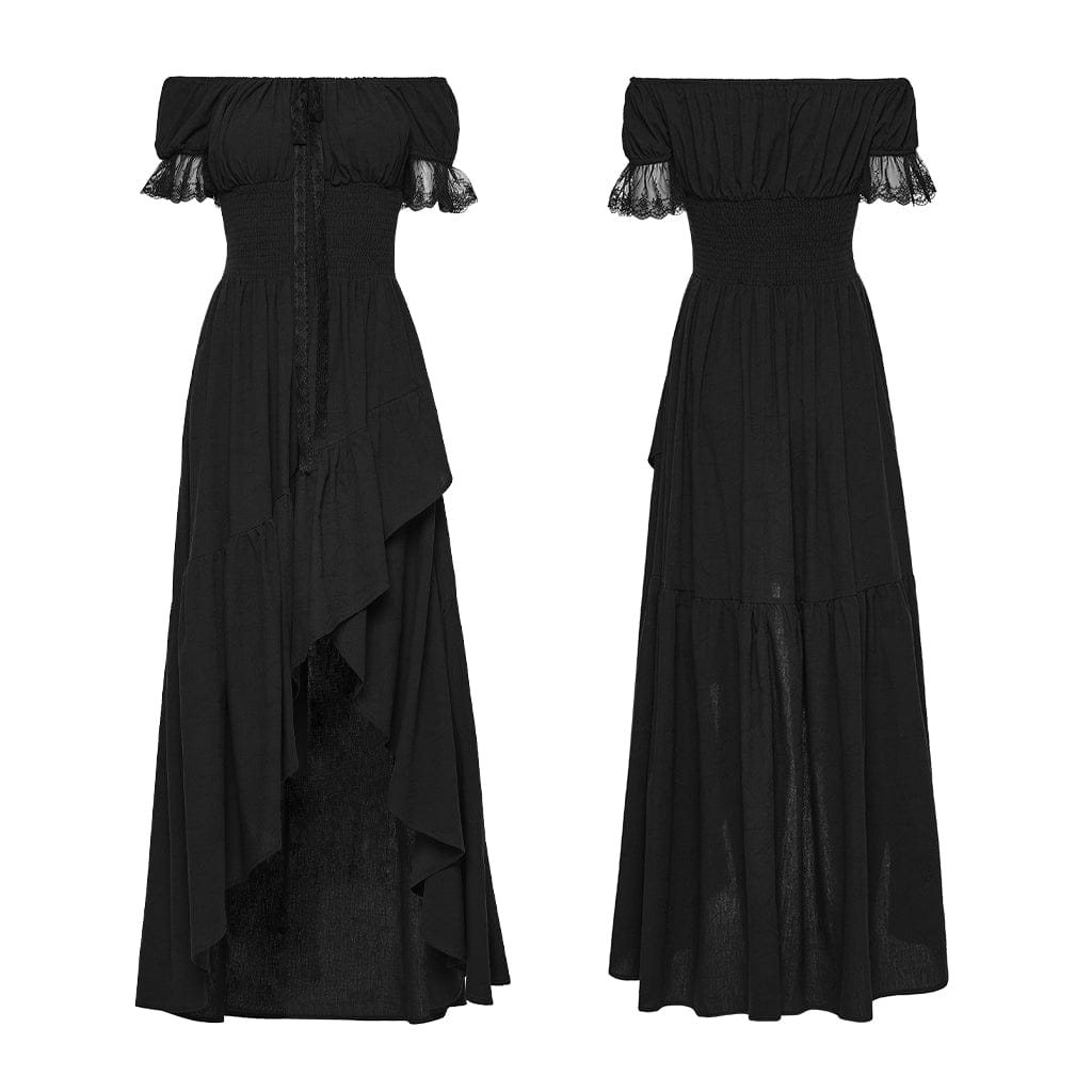 PUNK RAVE Women's Gothic Asymmetric Ruffled Off Shoulder Dress