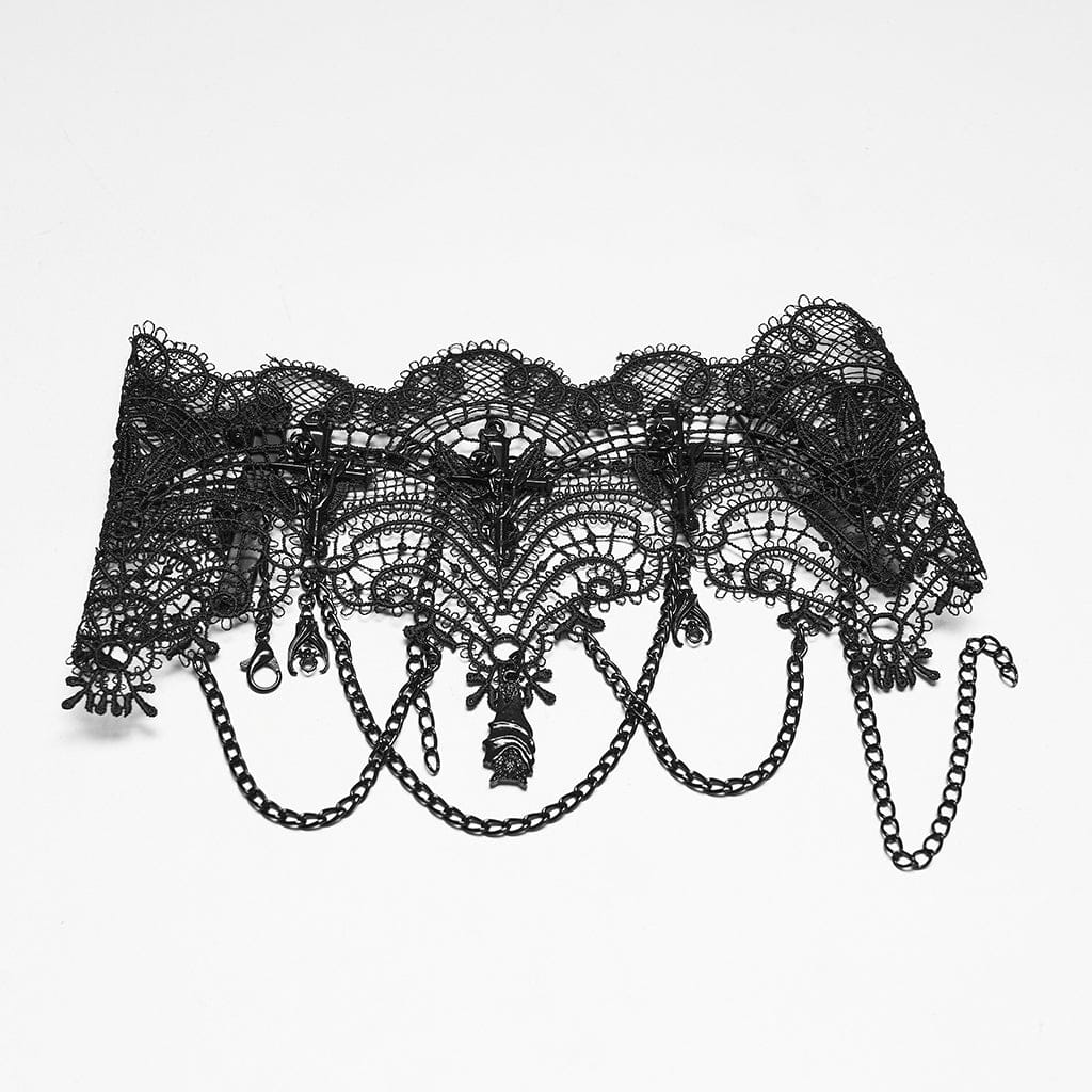 PUNK RAVE Women's Gothic Bat Chained Choker