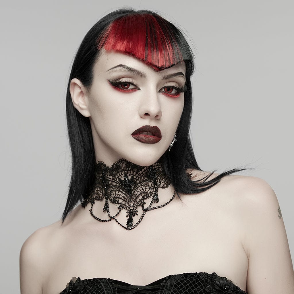 PUNK RAVE Women's Gothic Bat Chained Choker