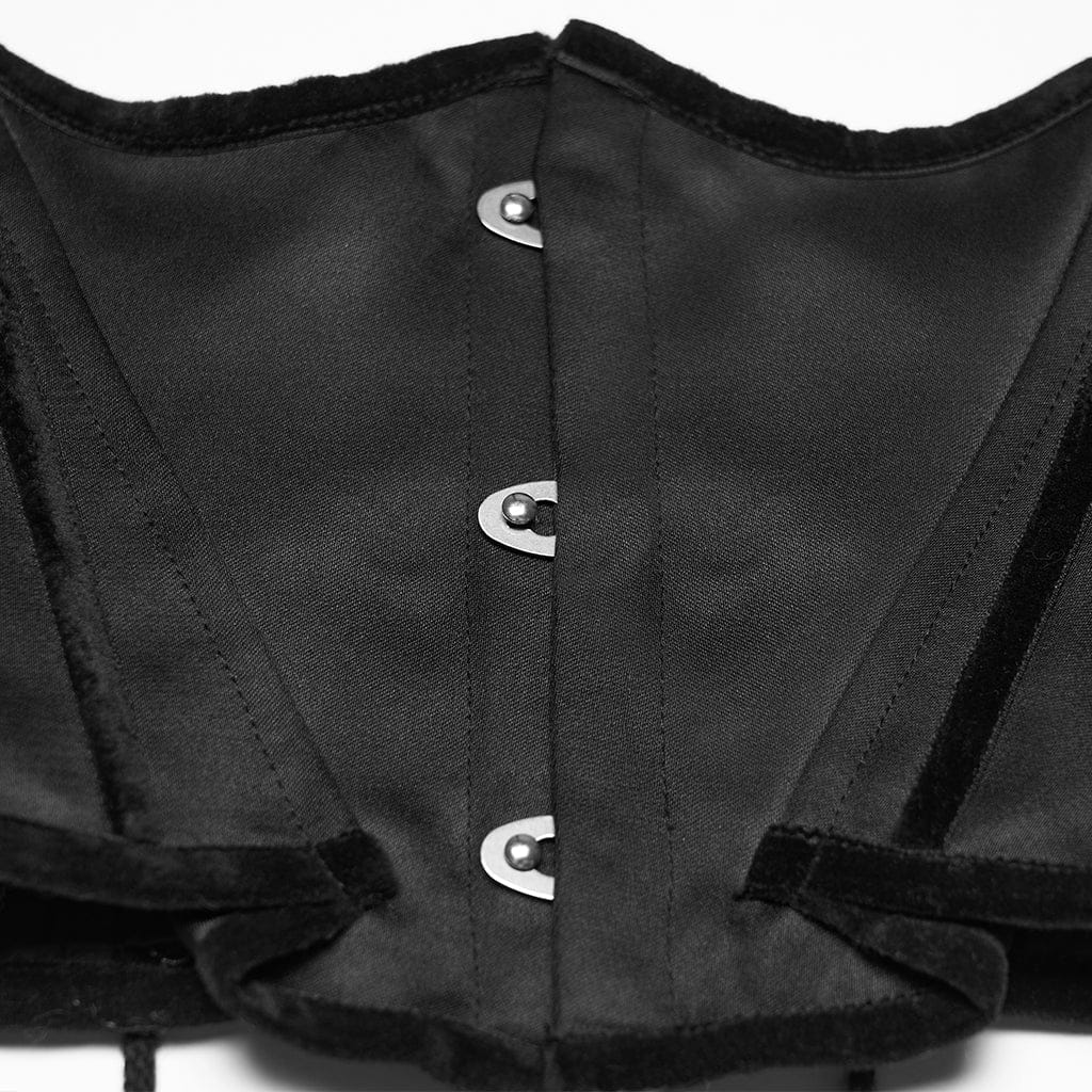 PUNK RAVE Women's Gothic Bat Shape Lace-up Underbust Corset Black