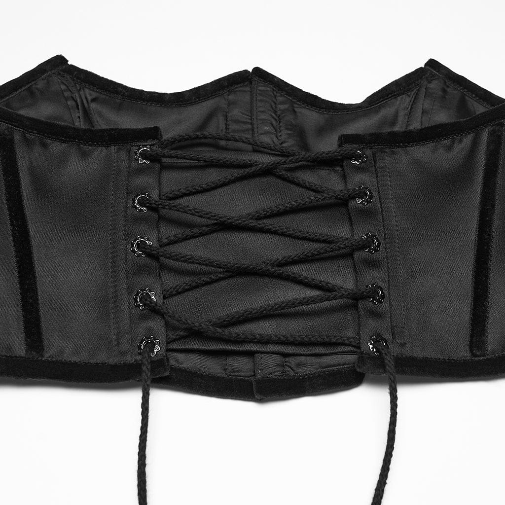 PUNK RAVE Women's Gothic Bat Shape Lace-up Underbust Corset Black