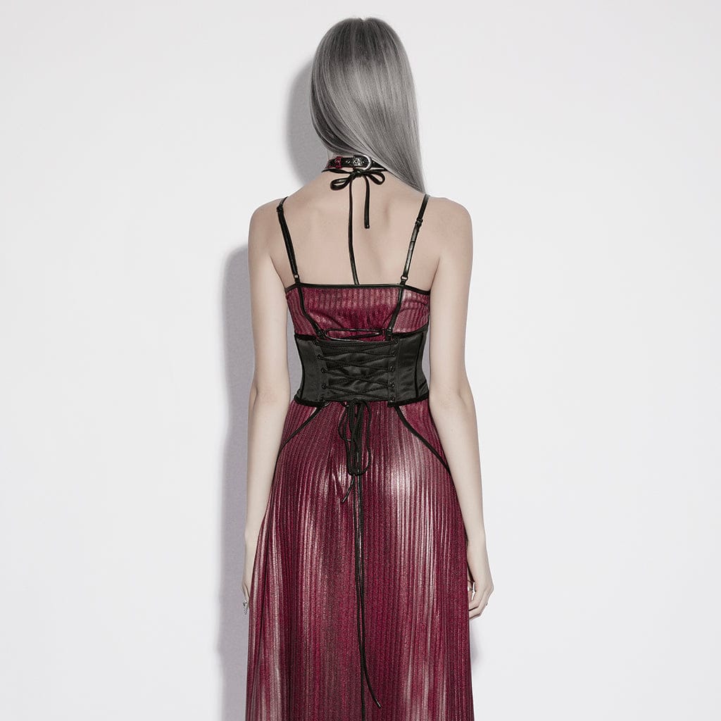 PUNK RAVE Women's Gothic Bat Shape Lace-up Underbust Corset Black