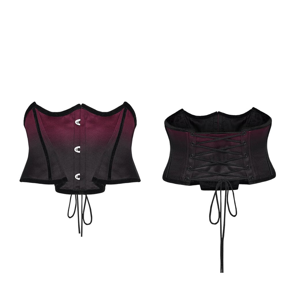 PUNK RAVE Women's Gothic Bat Shape Lace-up Underbust Corset Black-Red