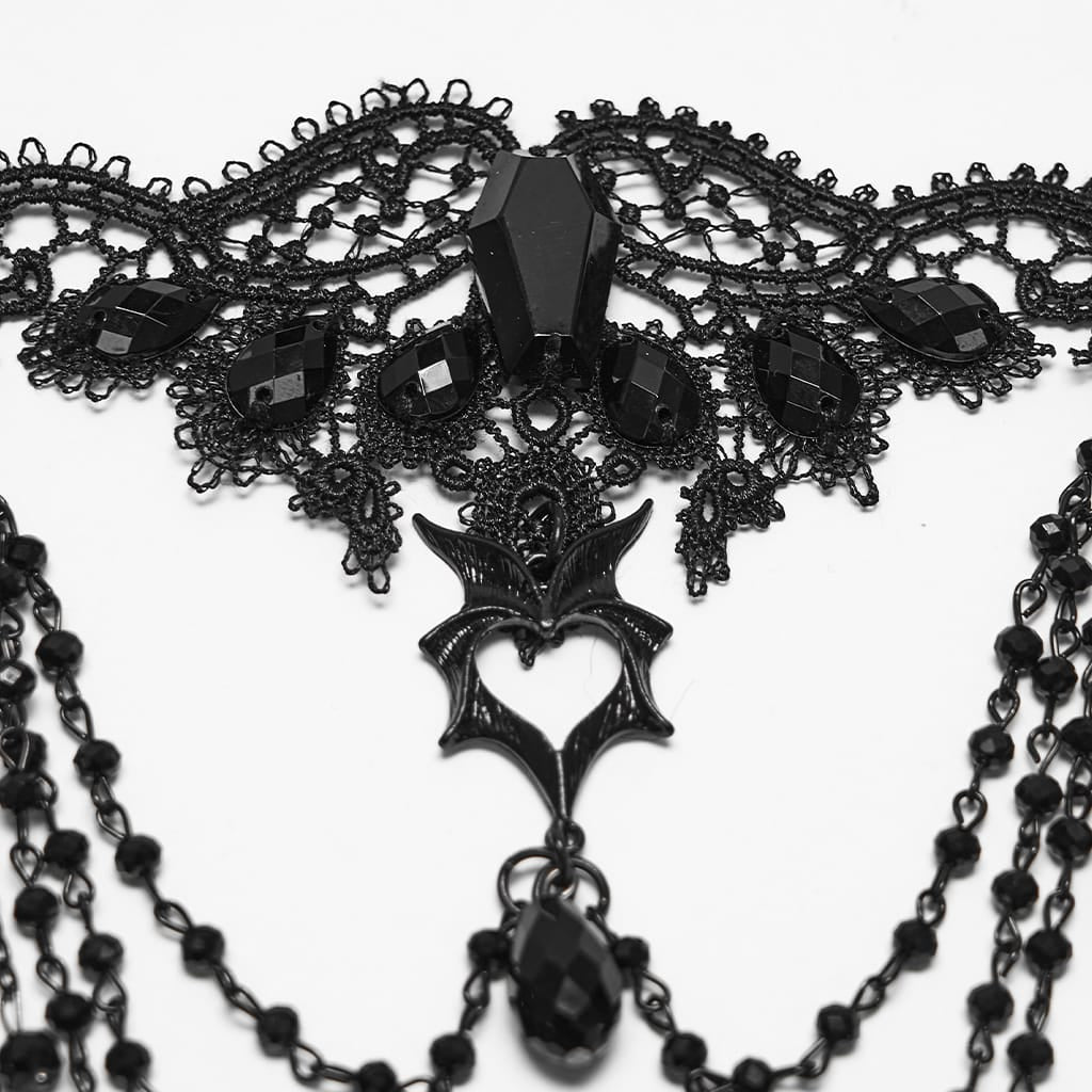PUNK RAVE Women's Gothic Bat Wing Chain Choker