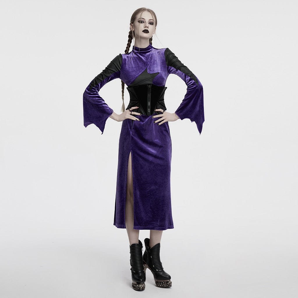 PUNK RAVE Women's Gothic Batwing Lace-up Velvet Underbust Corset