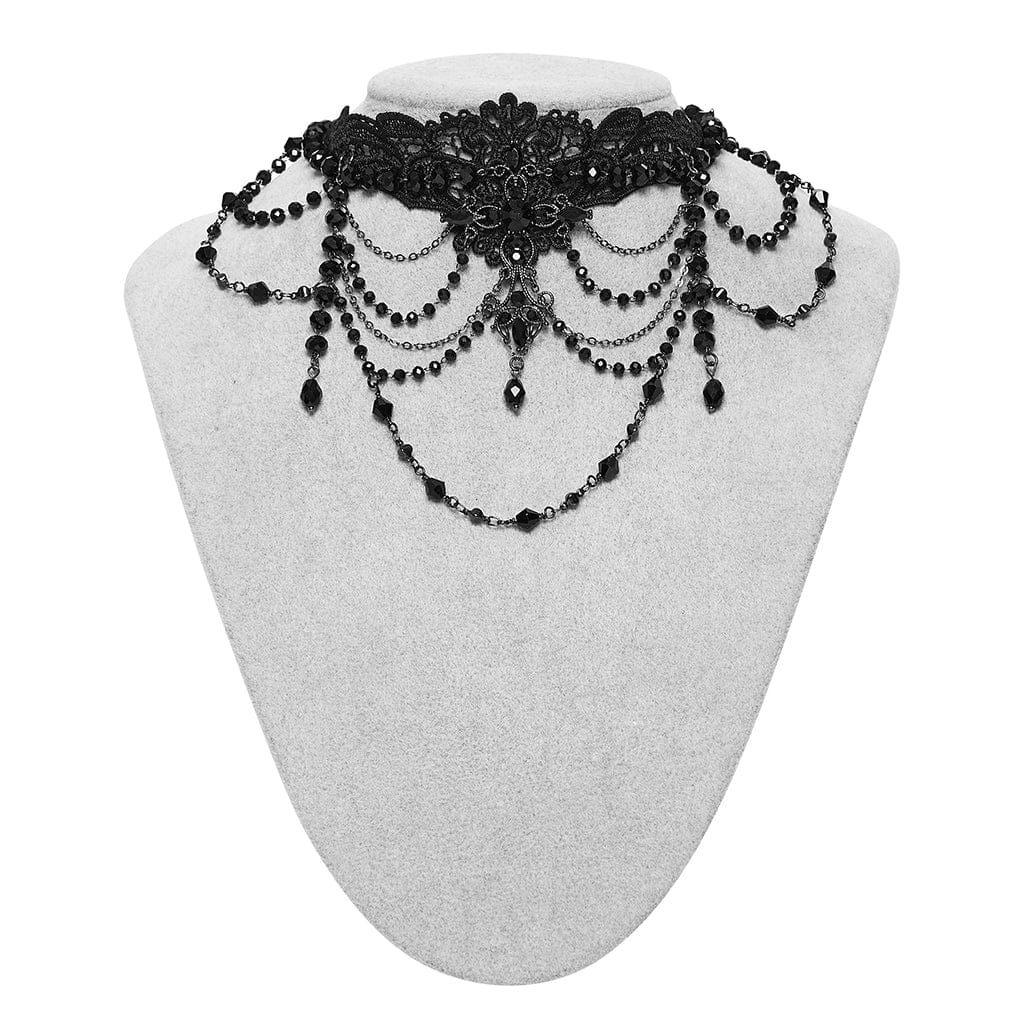 PUNK RAVE Women's Gothic Beaded Chained Lace Choker