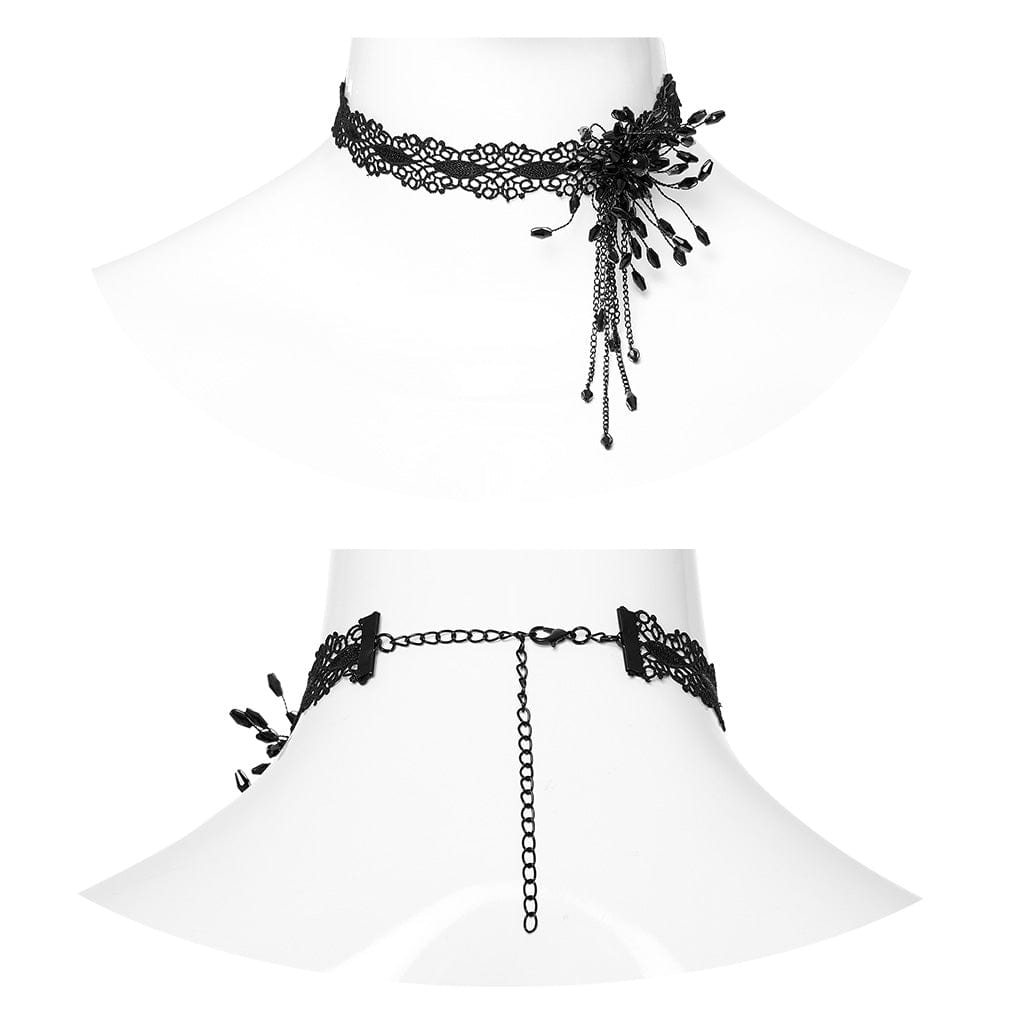 PUNK RAVE Women's Gothic Beaded Flared Lace Choker