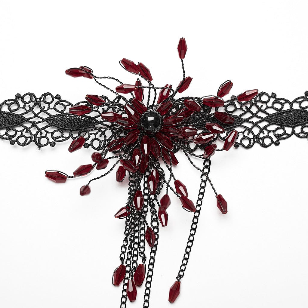PUNK RAVE Women's Gothic Beaded Flared Lace Choker