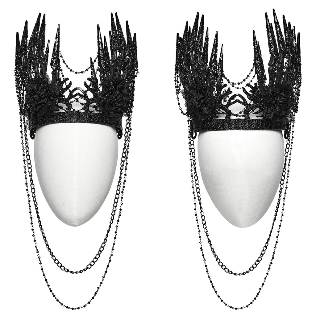PUNK RAVE Women's Gothic Bone Rose Chained Crown
