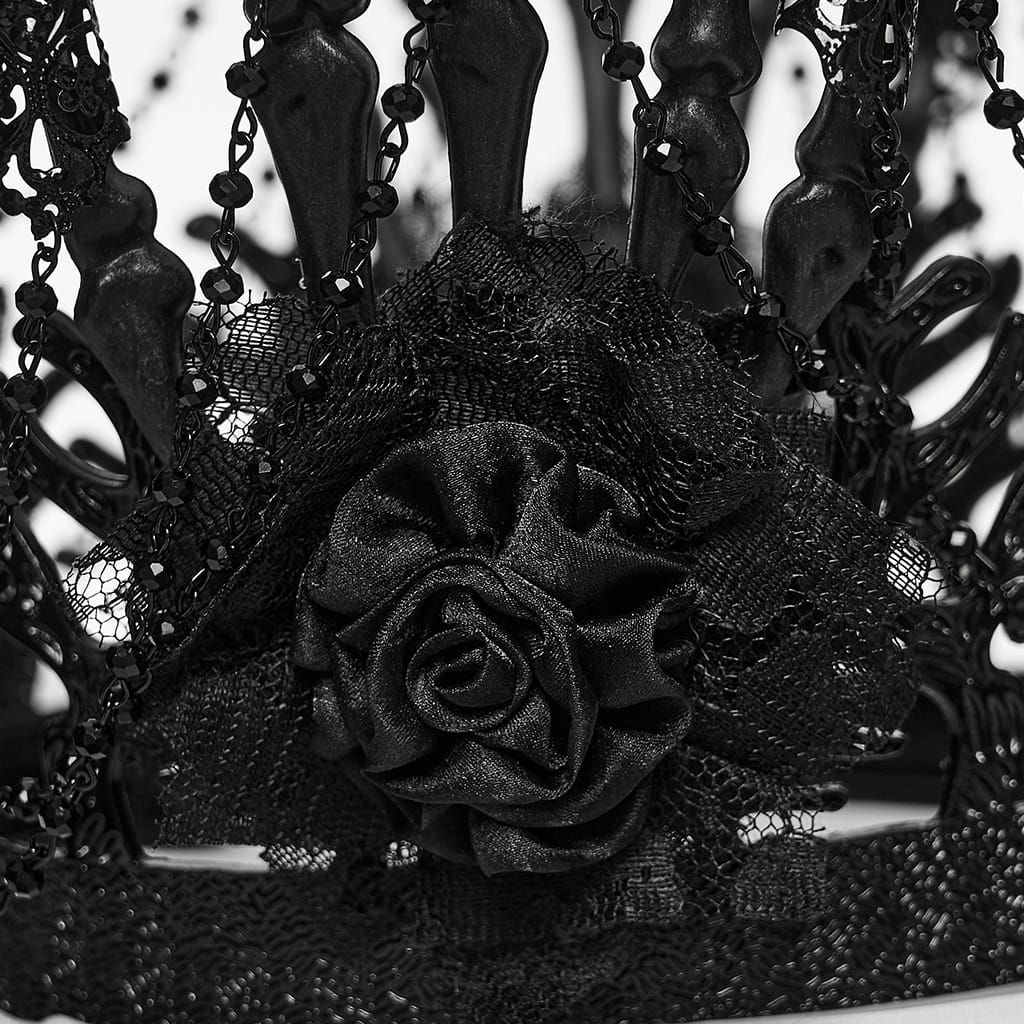 PUNK RAVE Women's Gothic Bone Rose Chained Crown