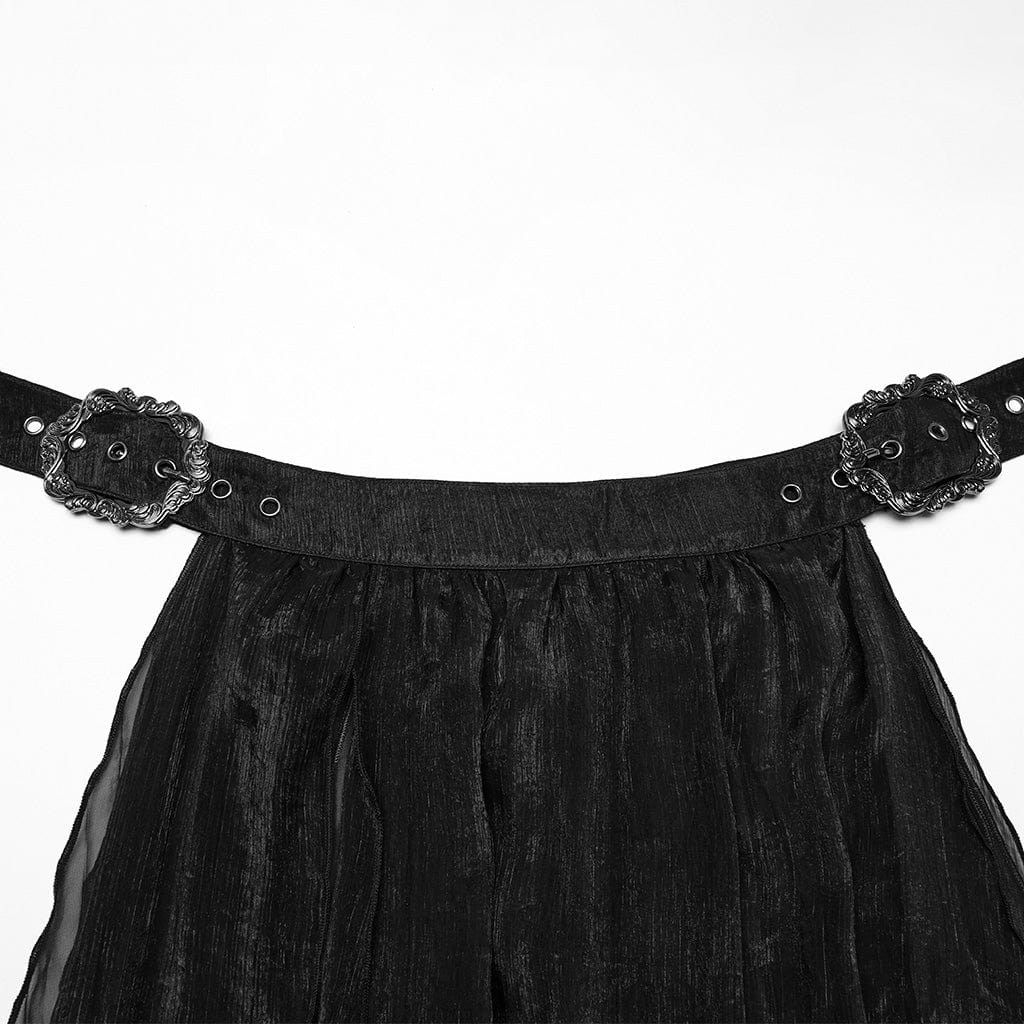 PUNK RAVE Women's Gothic Buckle Split Chiffon Skirt Black