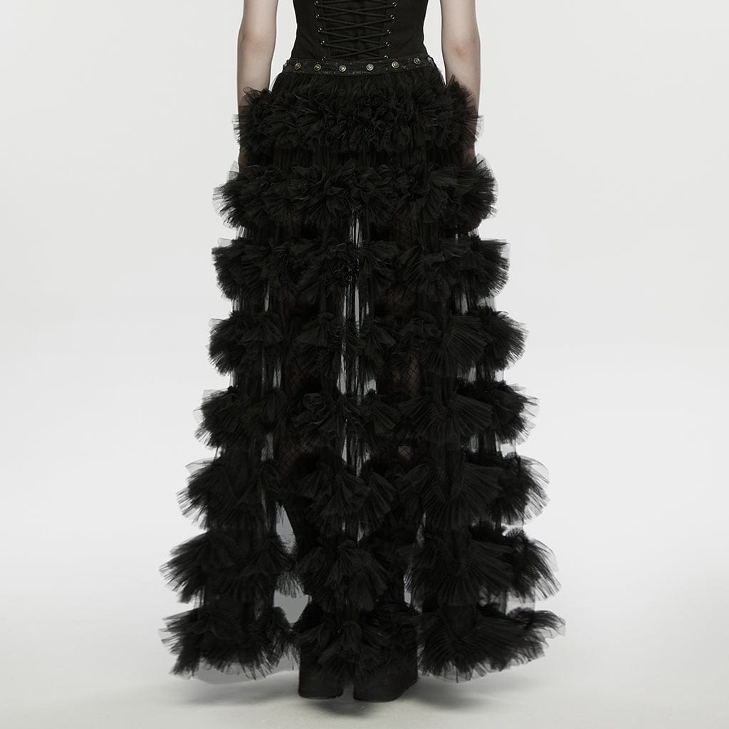 PUNK RAVE Women's Gothic Buckle-up Multi Layered Long Skirt