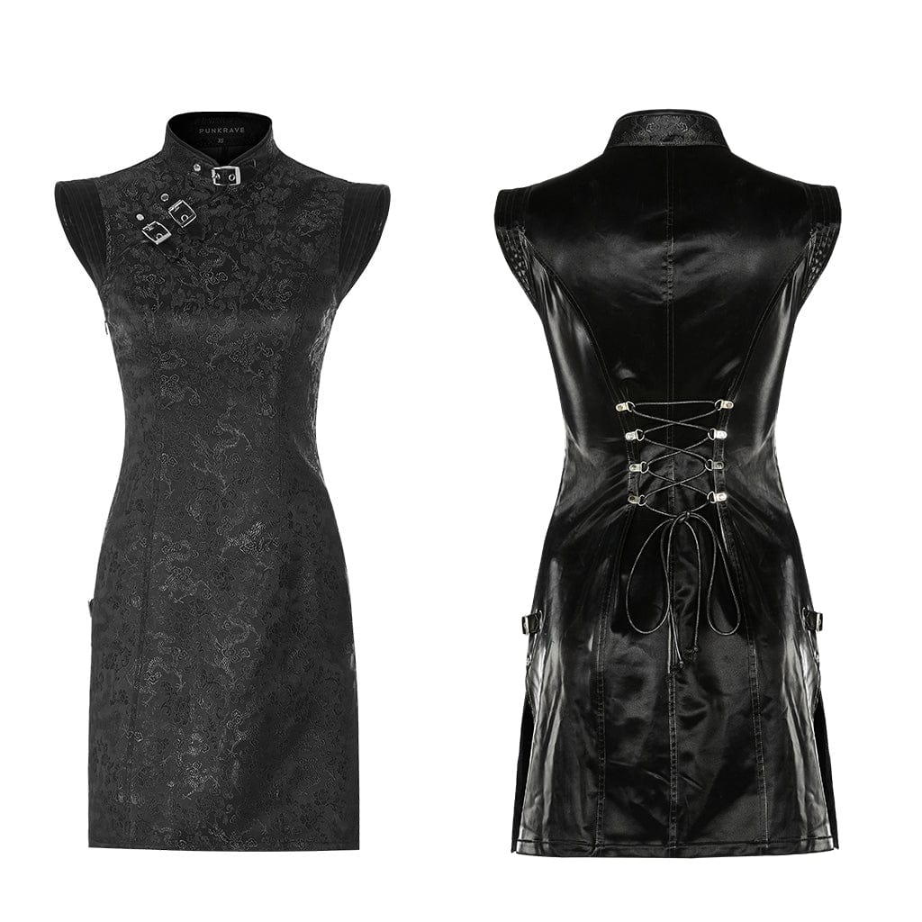 PUNK RAVE Women's Gothic Cheongsam Slim Fitted Dresses