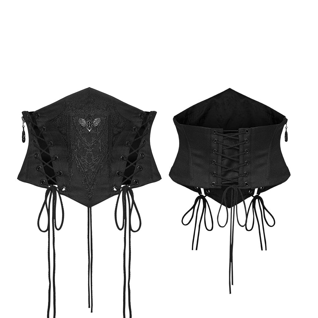 PUNK RAVE Women's Gothic Church Embroidered Hawk-moth Lace-up Underbust Corset