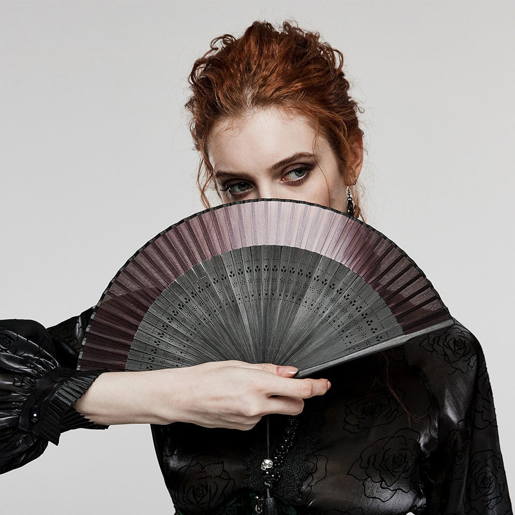 PUNK RAVE Women's Gothic Color Gradient Carving Fan