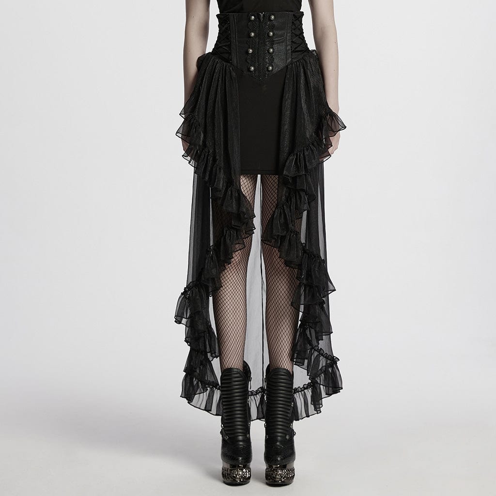 PUNK RAVE Women's Gothic Corset Ruffled Chiffon Skirt