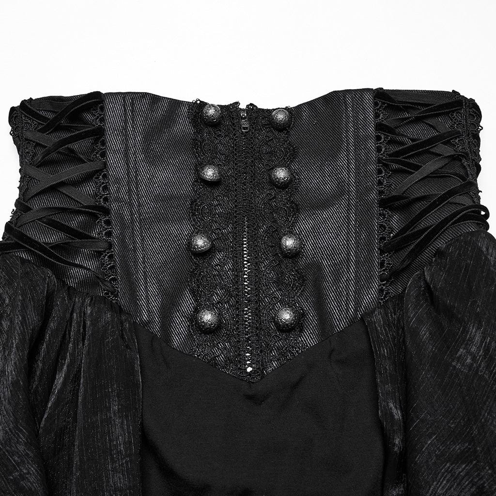 PUNK RAVE Women's Gothic Corset Ruffled Chiffon Skirt