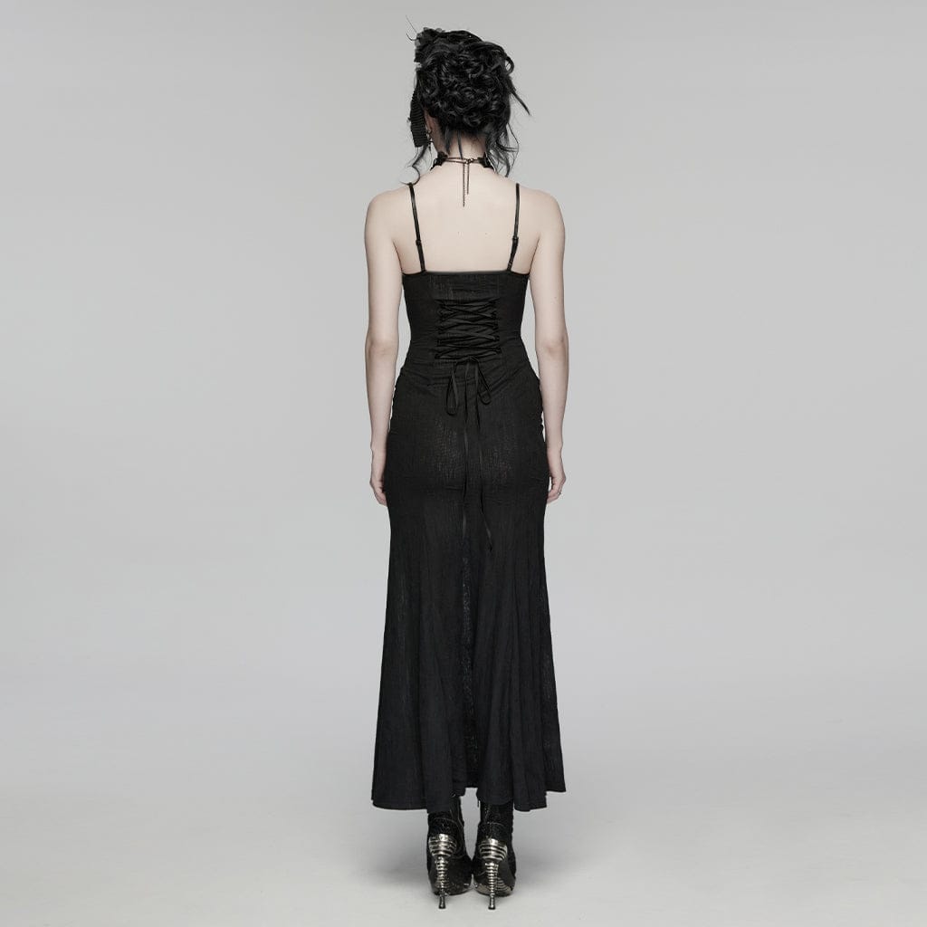 PUNK RAVE Women's Gothic Crochet Flower Slip Dress