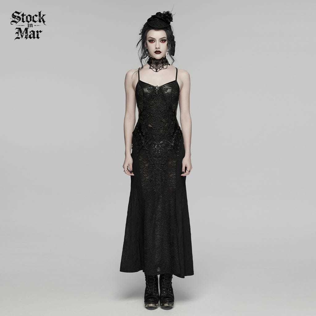 PUNK RAVE Women's Gothic Crochet Flower Slip Dress
