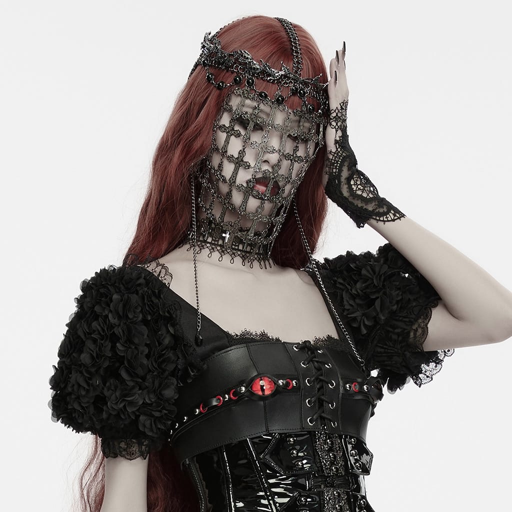 PUNK RAVE Women's Gothic Cross Chain Full Face Mask