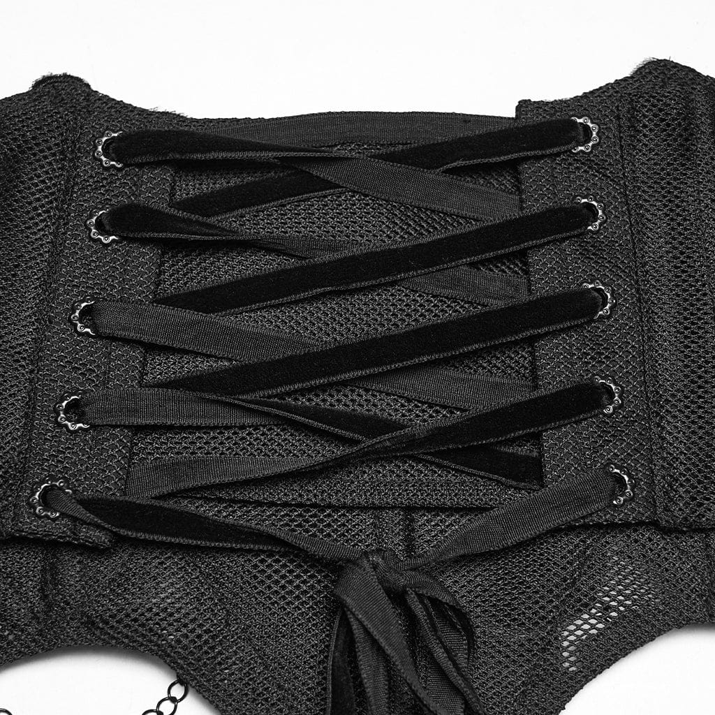 PUNK RAVE Women's Gothic Cross Floral Chained Underbust Corset