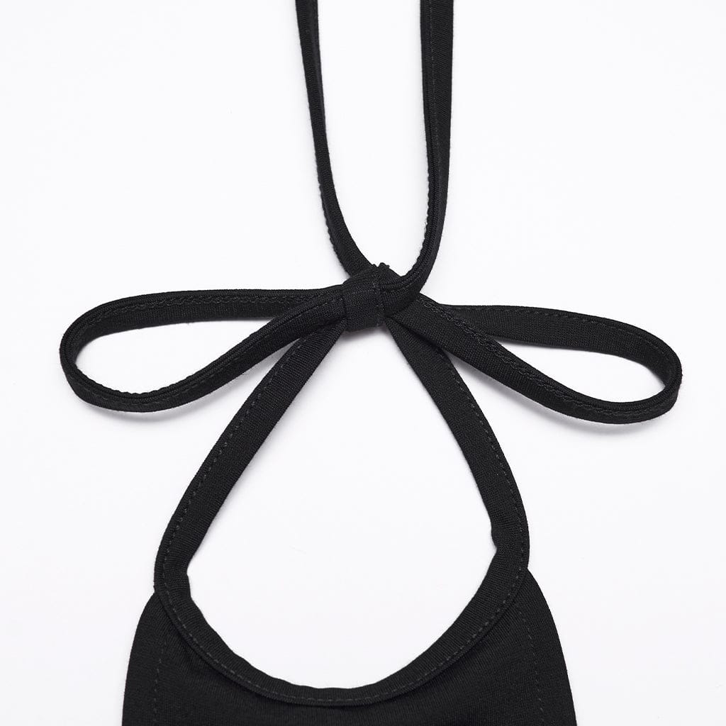 PUNK RAVE Women's Gothic Cross Halterneck High Low Dress