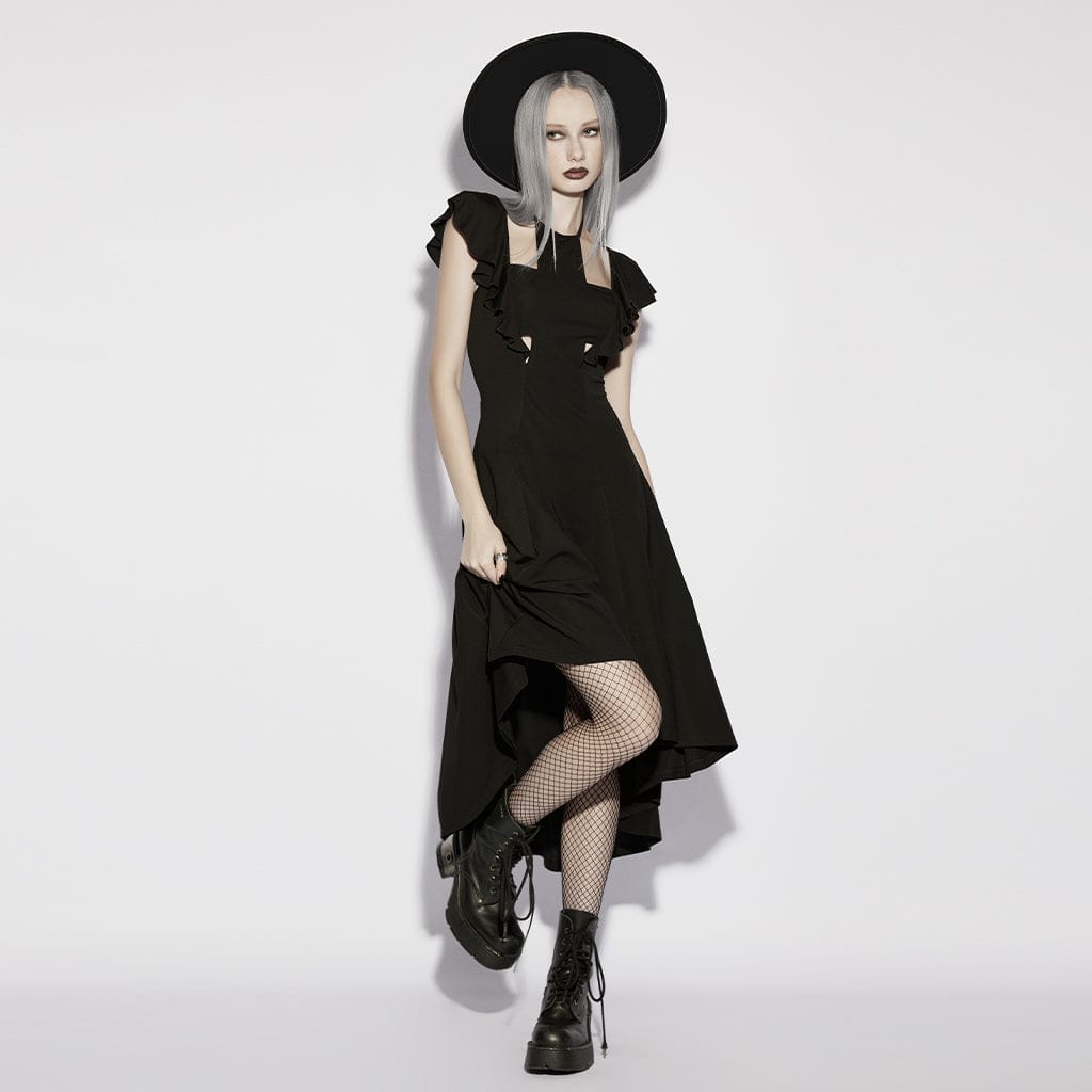 PUNK RAVE Women's Gothic Cross Halterneck High Low Dress