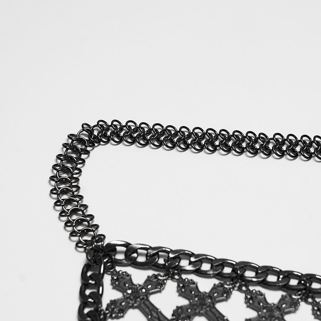 PUNK RAVE Women's Gothic Cross Layered Chain Chest Body Harness