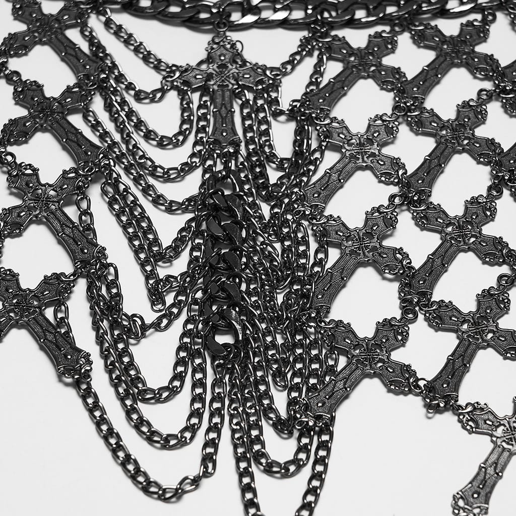 PUNK RAVE Women's Gothic Cross Layered Chain Chest Body Harness