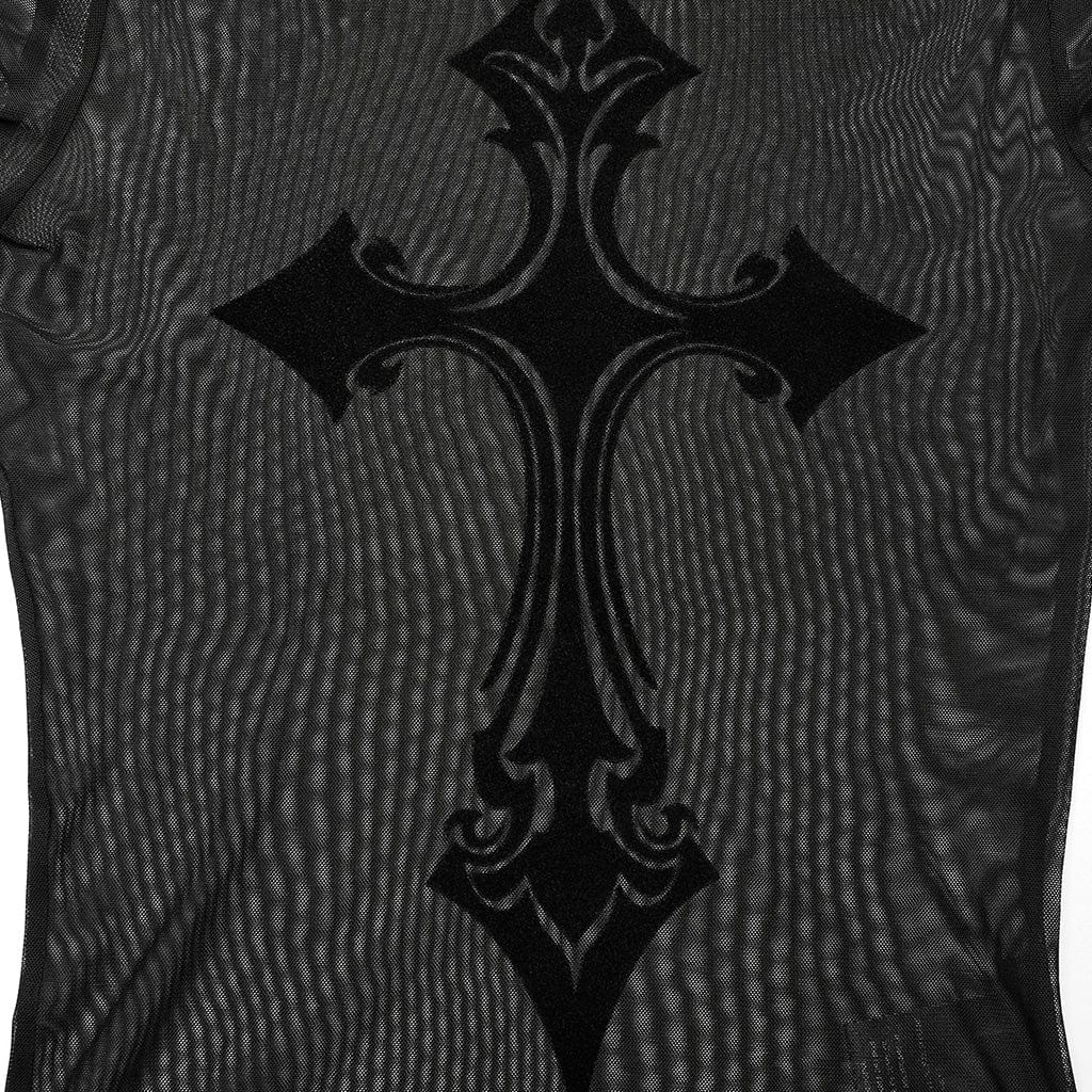 PUNK RAVE Women's Gothic Cross Mesh Shirt