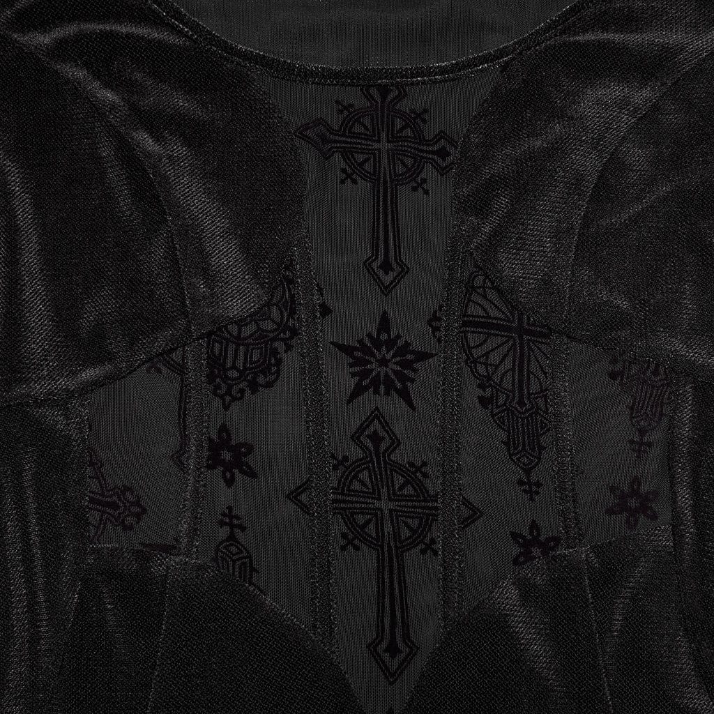 PUNK RAVE Women's Gothic Cross Square-cut Collar Flared Sleeved Dress Black