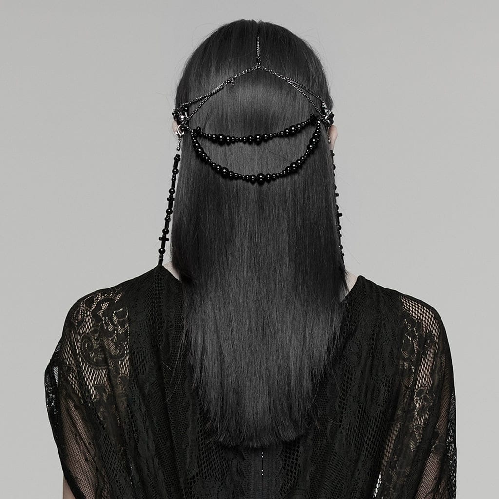 PUNK RAVE Women's Gothic Cross Tassels Chained Headwear