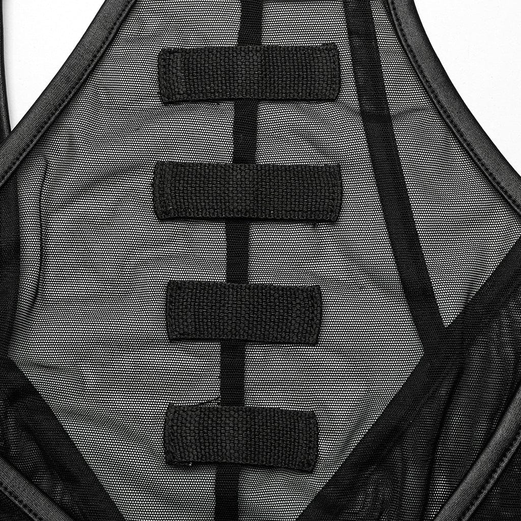 PUNK RAVE Women's Gothic Cutout Halterneck Mesh Shirt