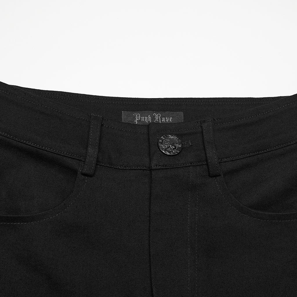 PUNK RAVE Women's Gothic Decal Floral Lace Splice Flared Pants