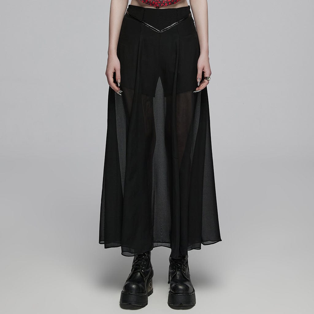 PUNK RAVE Women's Gothic Double-layered High-waisted Skirt
