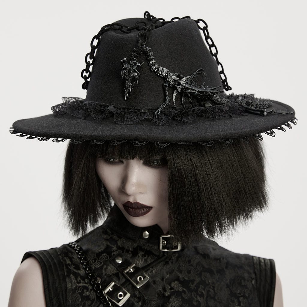 PUNK RAVE Women's Gothic Dragon Bone Rivet Hat