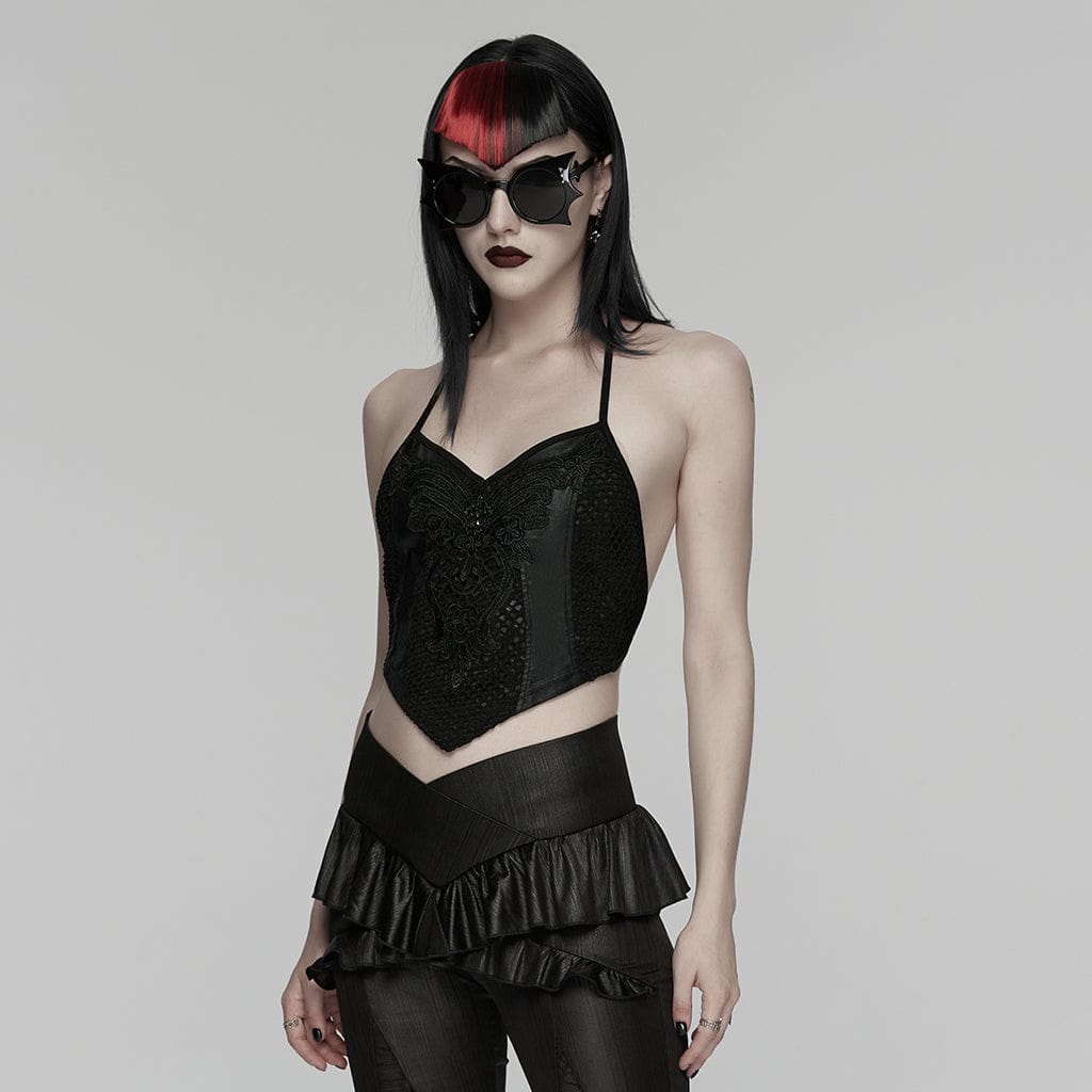 PUNK RAVE Women's Gothic Embroidered Halterneck Bustier