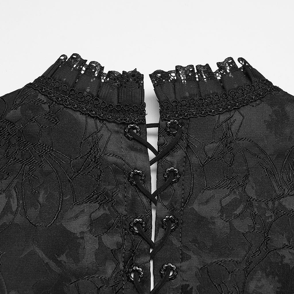 PUNK RAVE Women's Gothic Embroidered Jacquard Lace-up Vest Black